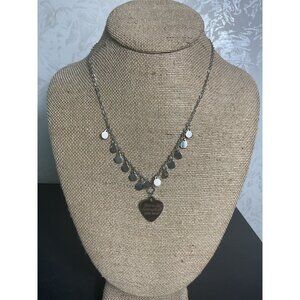 Heart-Shaped Silver Necklace With Inspirational Quote & Disc Charms